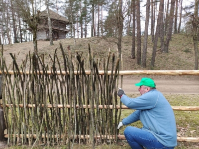 Amatnieks gatavo tradicionālo zedeņu žogu