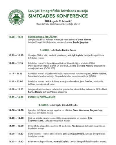 Simtgades konferences pasākuma programma.