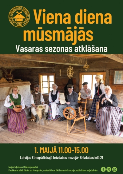 Pasākuma afiša ar cilvēkiem tautastērpos.