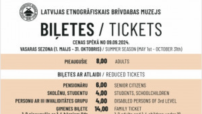 No 9. septembra jauns muzeja pakalpojumu cenrādis