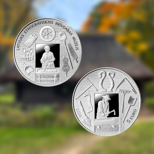 Latvijas Bankas 5 eiro kolekcijas monēta, kas veltīta Latvijas Etnogrāfiskā brīvdabas muzeja simtgadei.