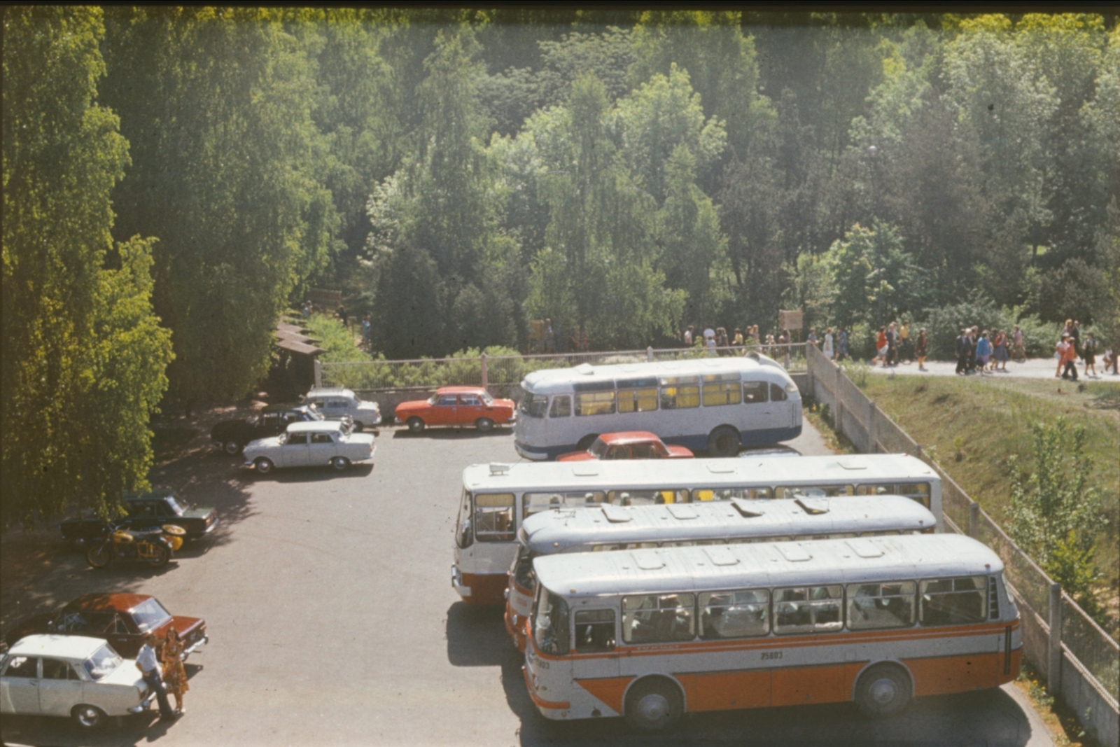 Senlaicīgi autobusi, ar kuriem apmeklētāji atbraukuši uz gadatirgu, novietoti muzeja stāvvietā 70. gados.
